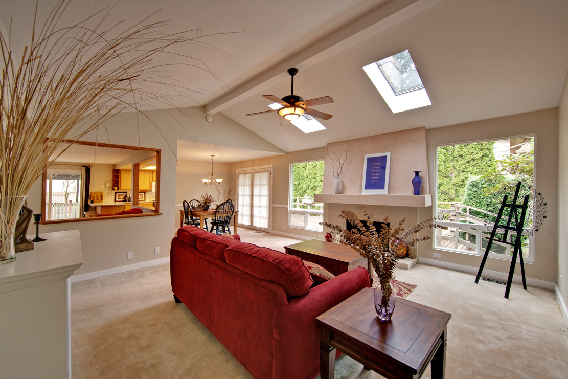 living room and skylight real estate photography